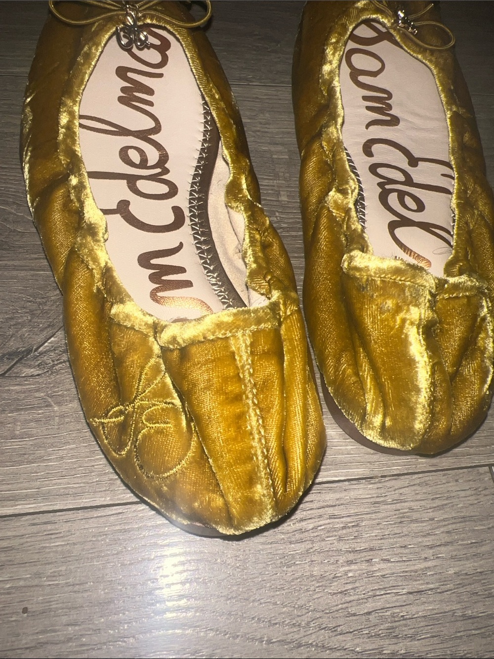 Sam Edelman Olive-Green Velvet Bow Ballet Flats - Picture 6 of 6